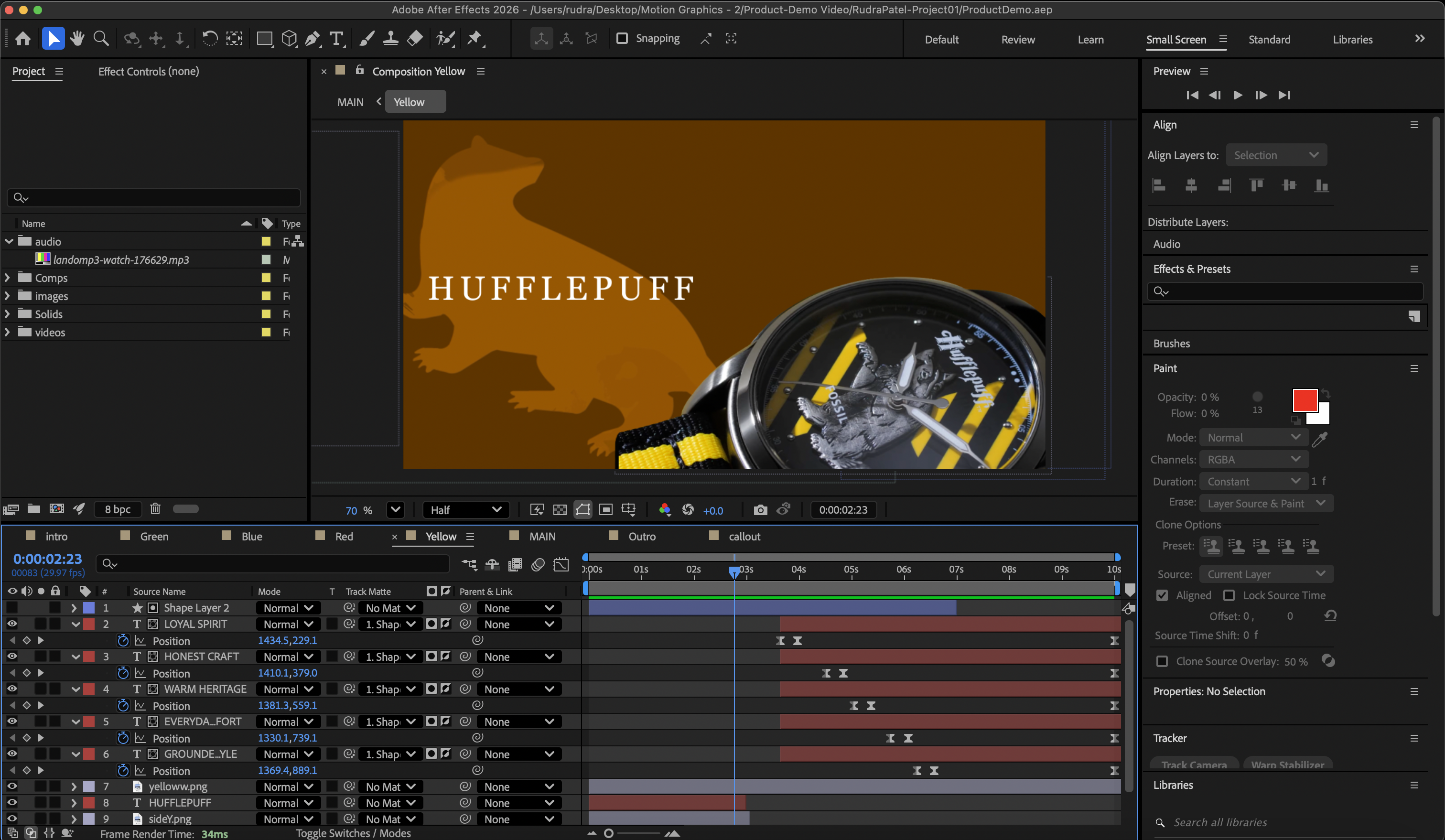 Product demo notes for typography, music, and premium feel